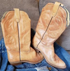 Light brown vintage leather women's cowboy boots